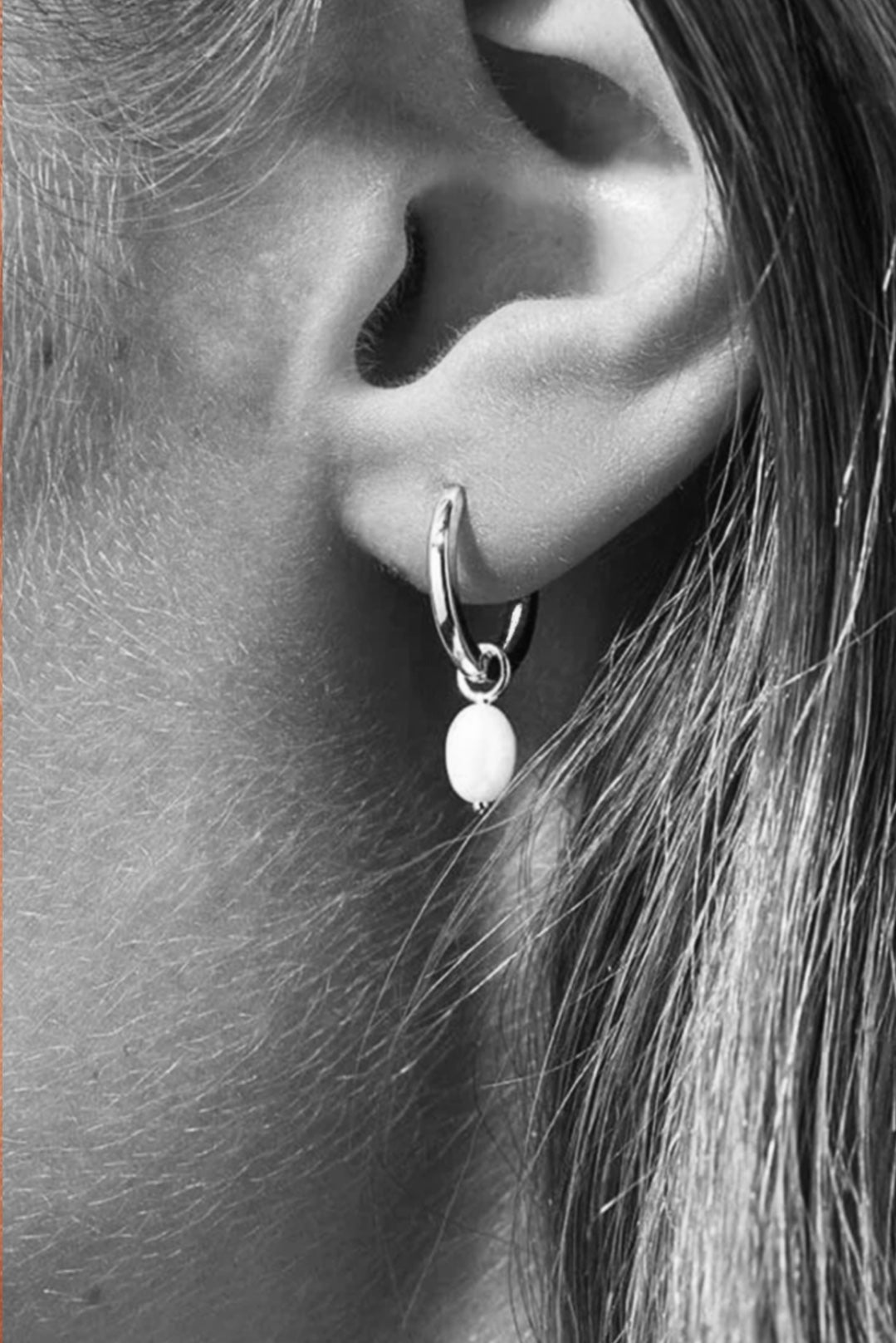 SKIN Droplet Hoops Sterling Silver + Freshwater Pearls