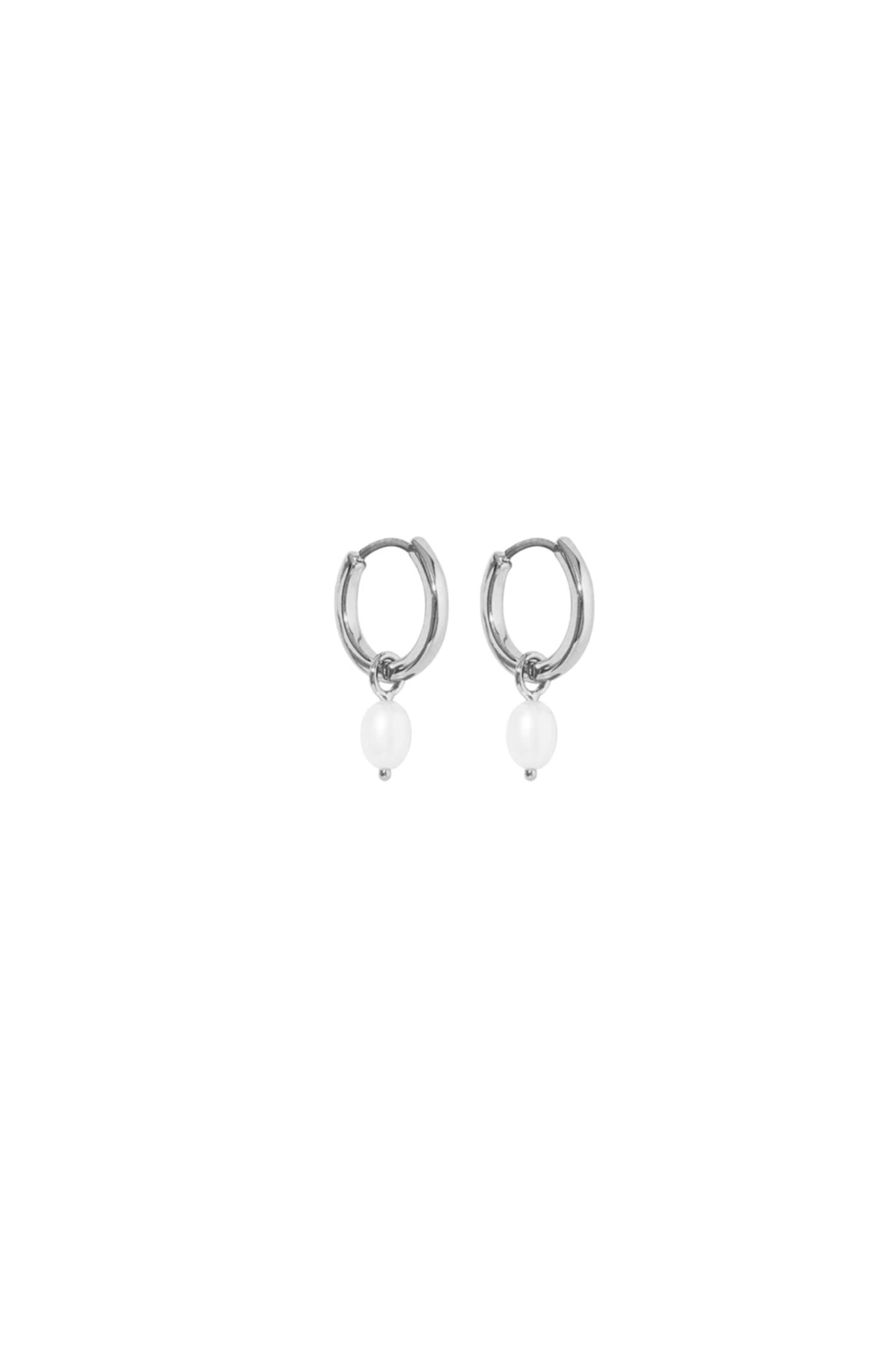 SKIN Droplet Hoops Sterling Silver + Freshwater Pearls