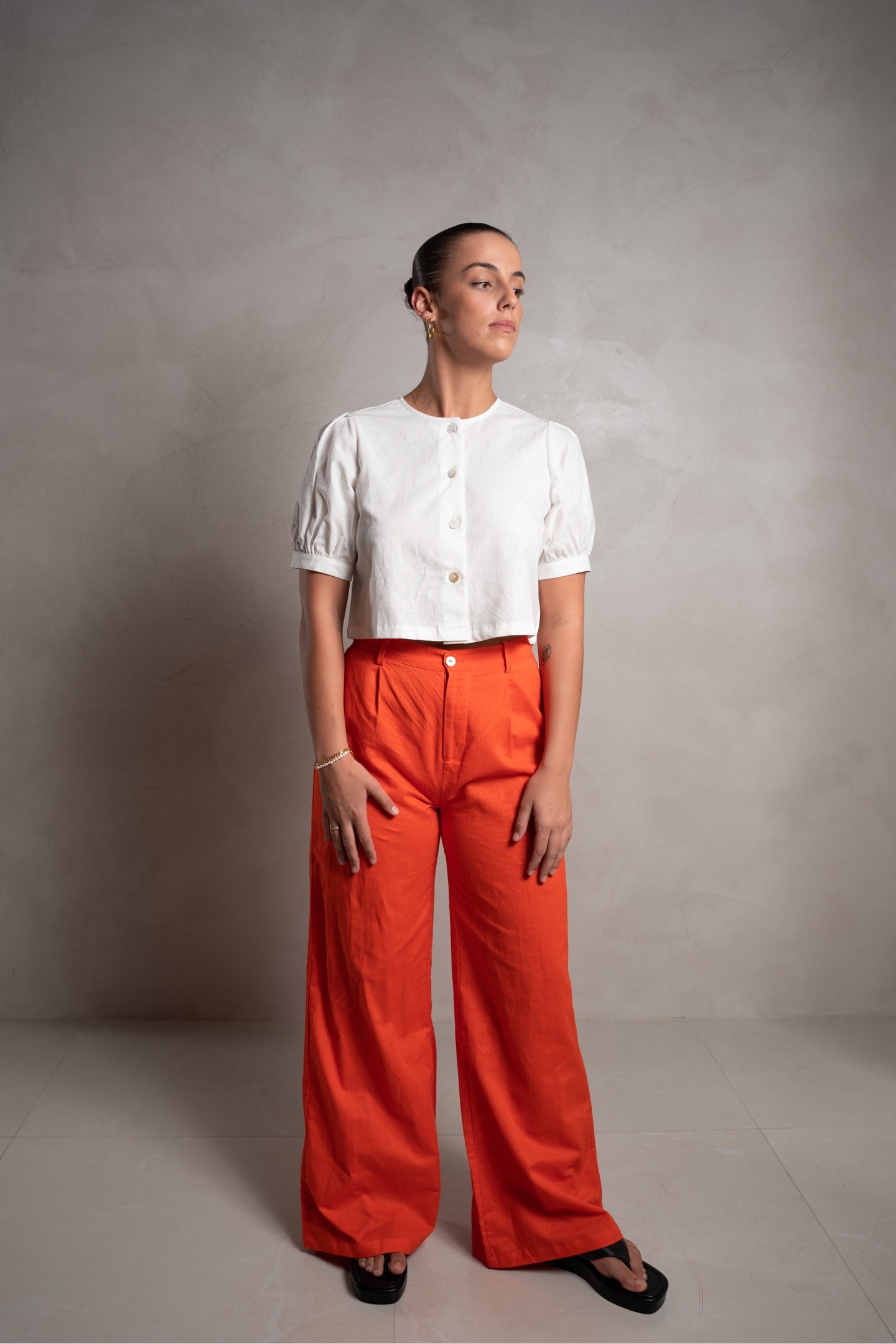 SKIN Kee Wide Leg Linen Pant Orange