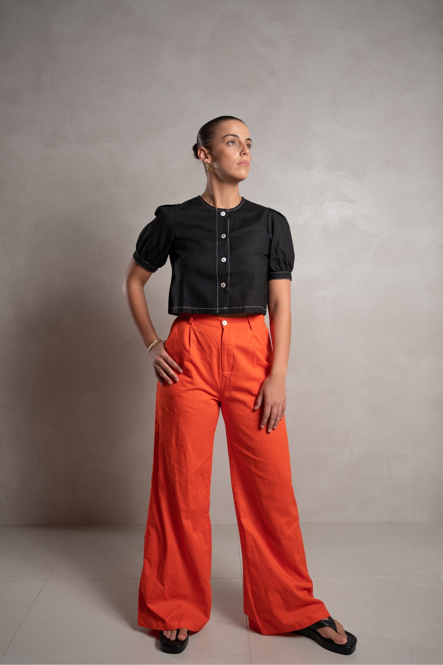 SKIN Kee Wide Leg Linen Pant Orange