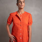 SKIN Frances Puff Sleeve Linen Dress Orange
