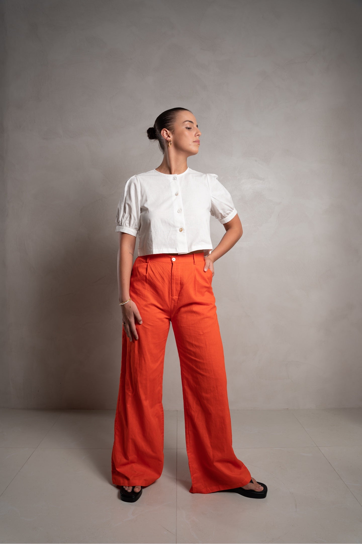 SKIN Florence Puff Sleeve Linen Top White
