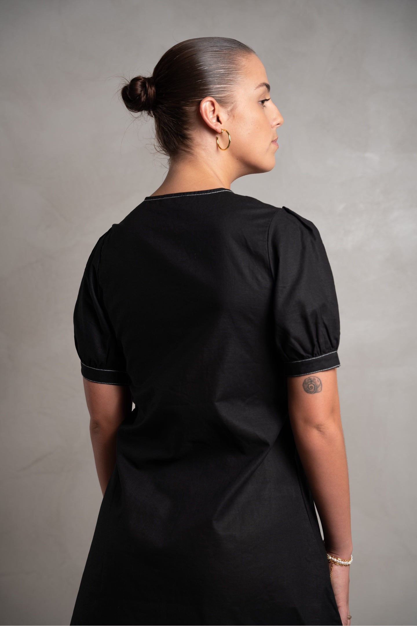 SKIN Frances Puff Sleeve Linen Dress Black